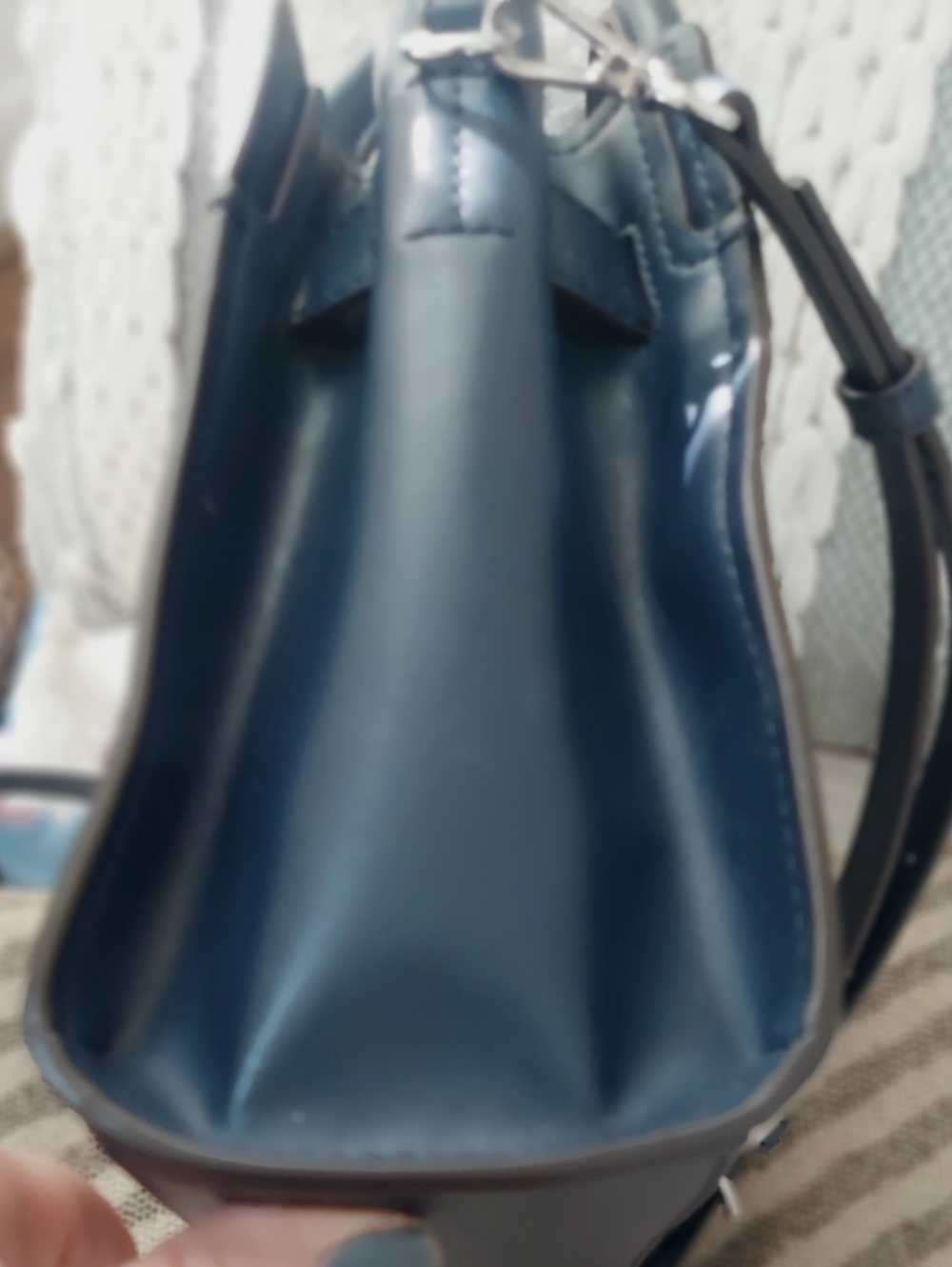 Michael Kors Hamilton In White, Navy , Light Blue & Lime Green Leather Satchel - Picture 7 of 10
